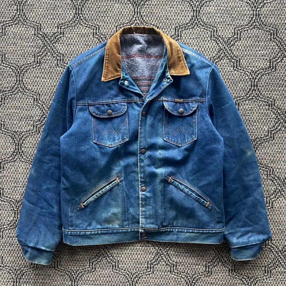 Vintage Wrangler Jacket Mens Large Blue Corduroy Blanket Lined Denim Western 70s
